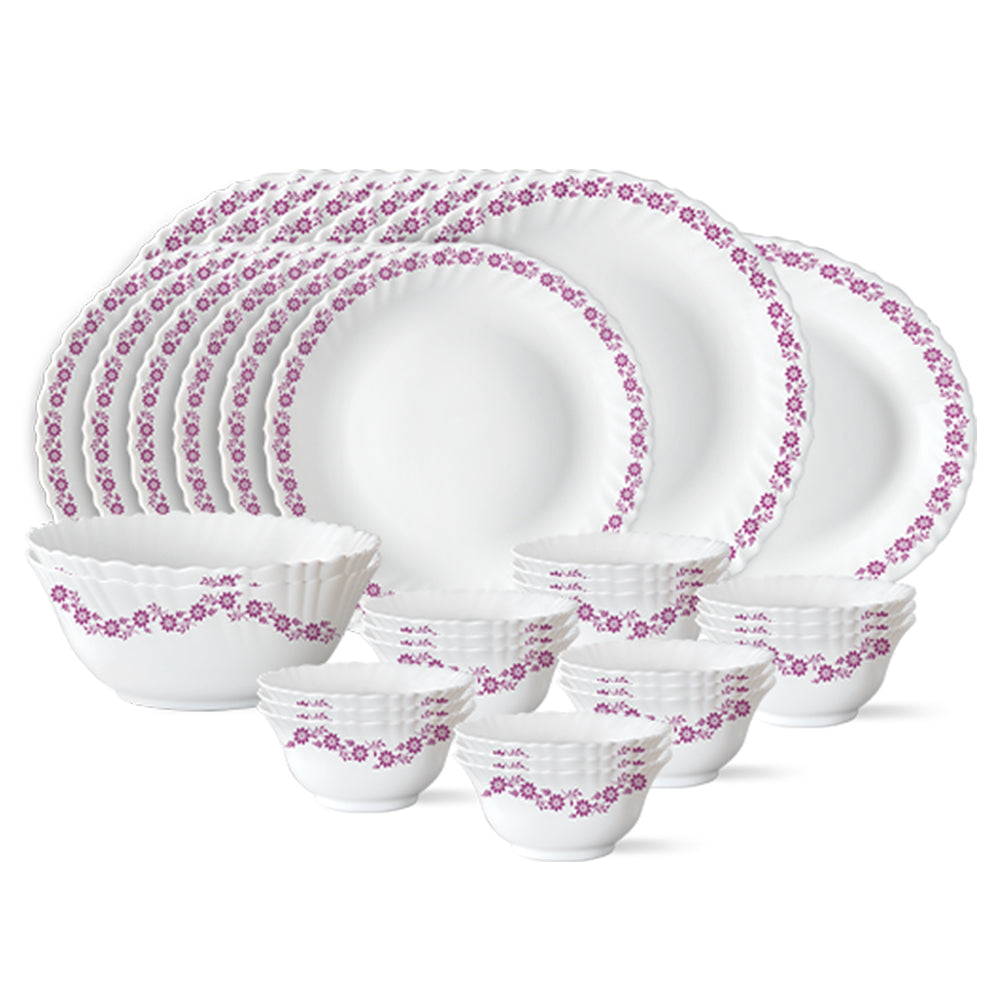Larah by Borosil, Lilac Dinner Set 33 pc Set: Serves 6