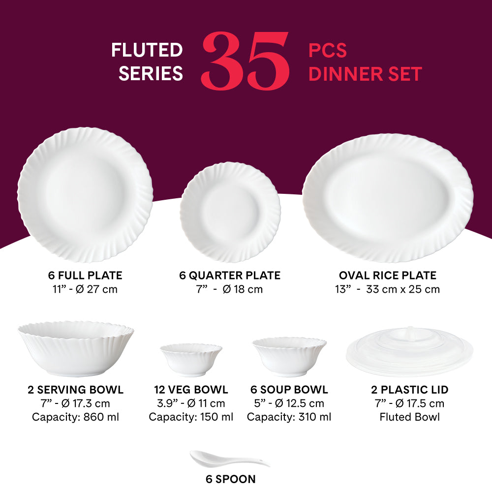 Larah by Borosil, Bellflower Dinner Set 35 pc Set: Serves 6
