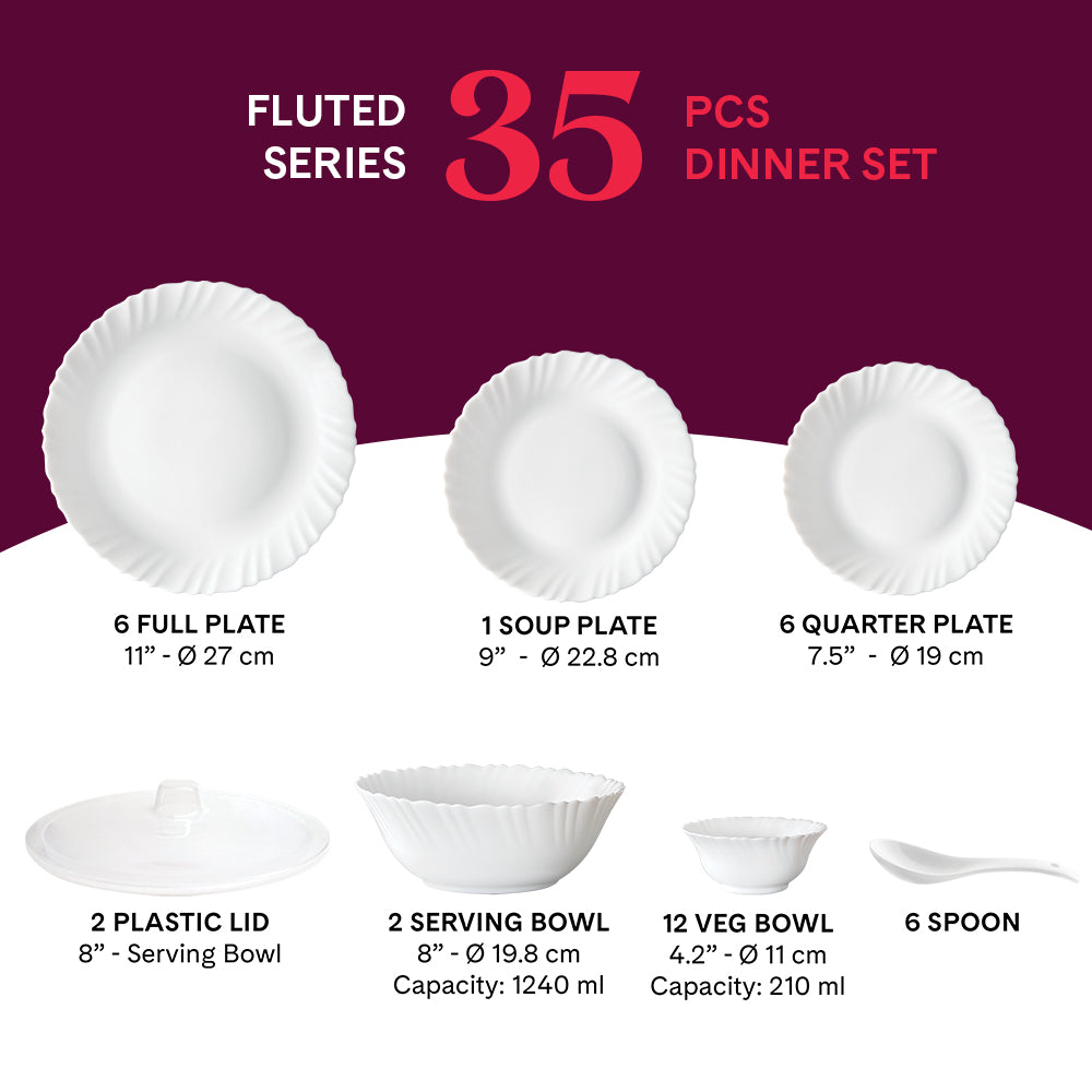 Larah by Borosil, Marina Peach Dinner Set 35 pc Set: Serves 6 (Option 2)