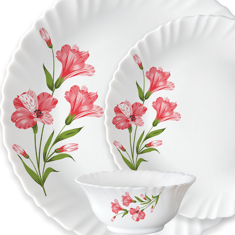 Larah by Borosil, Marina Peach Dinner Set 35 pc Set: Serves 6 (Option 2)