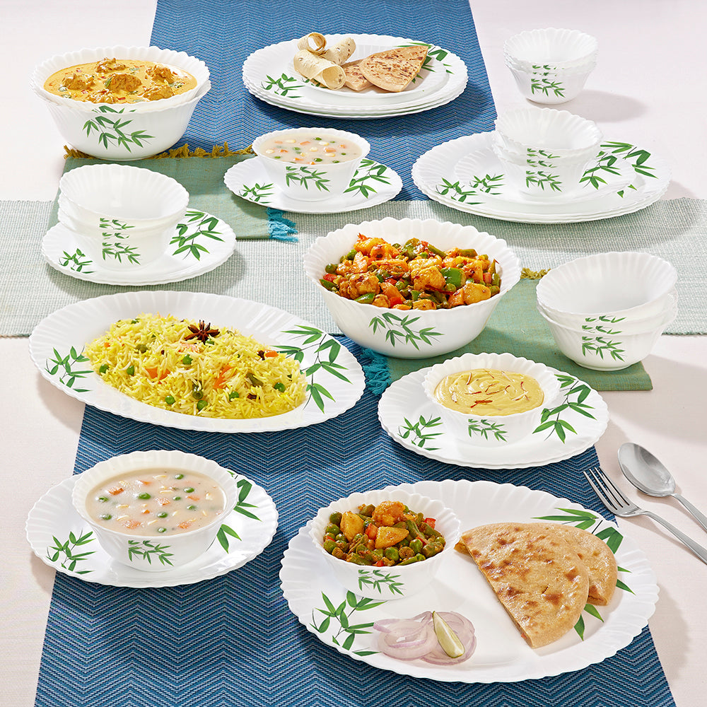 Larah by Borosil Bamboo Leaves Dinner Set 36 pc Set: Serves 8