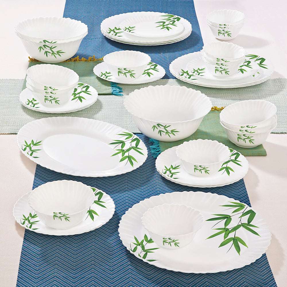 Larah by Borosil Bamboo Leaves Dinner Set 36 pc Set: Serves 8
