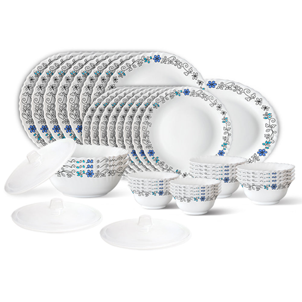 Larah by Borosil, Blue Iris Dinner Set 36 pc Set: Serves 8