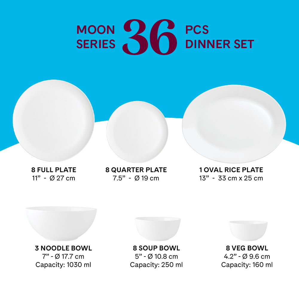 Larah by Borosil, Dora Dinner Set 36 pc Set: Serves 8