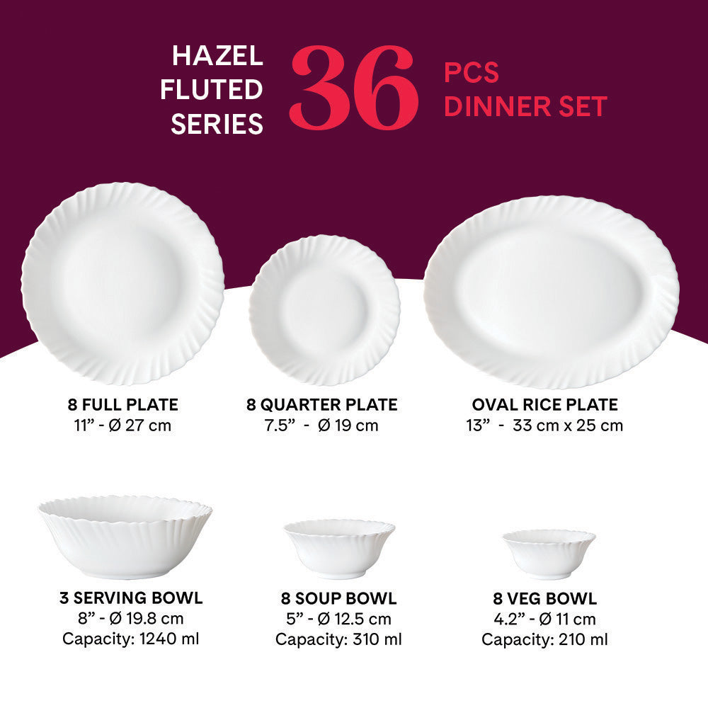 Larah by Borosil Hazel Dinner Set 36 pc Set: Serves 8