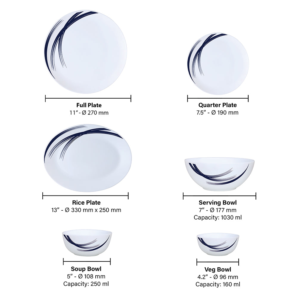 Larah by Borosil Indigo Stella Dinner Set 36 pc Set: Serves 8