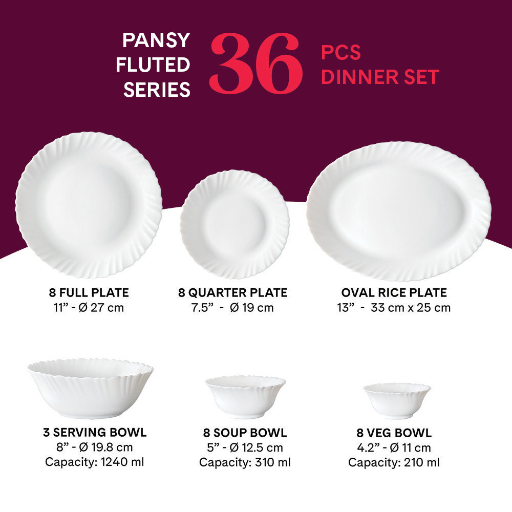 Larah by Borosil Pansy Dinner Set 36 pc Set: Serves 8