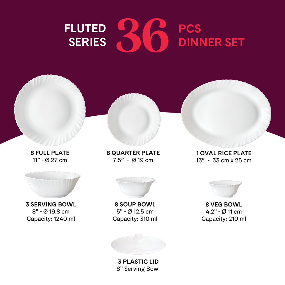 Larah by Borosil, Tropical Dinner Set 36 pc Set: Serves 8 (Option 2)