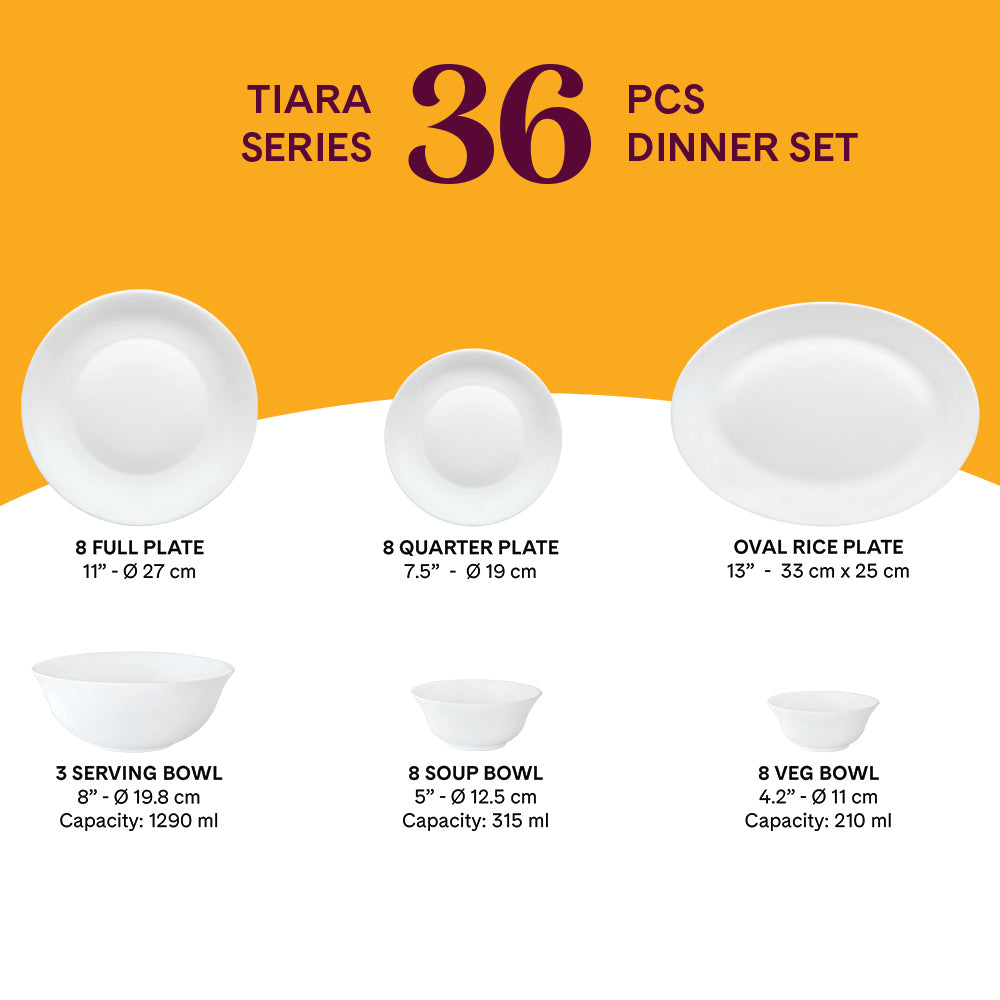 Larah by Borosil, Zoya Dinner Set 36 pc Set: Serves 8