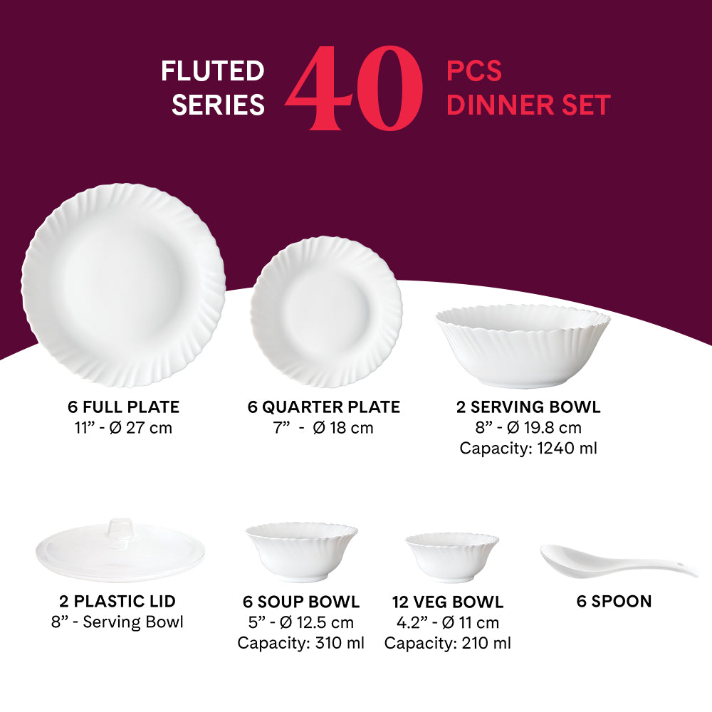 Larah by Borosil, Marina Peach Dinner Set 40 pc Set: Serves 6