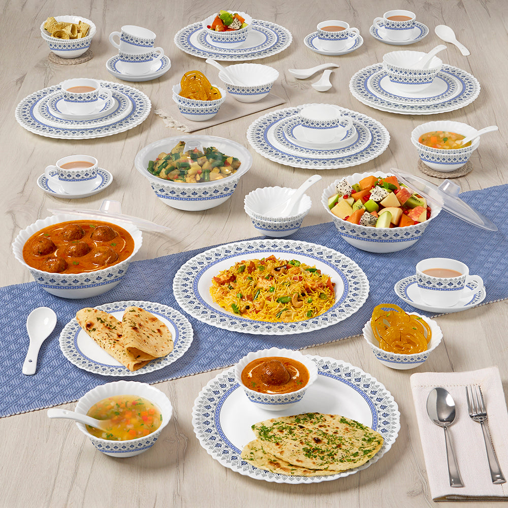 Larah by Borosil Jazzblue Dinner Set 63 pc Set: Serves 8