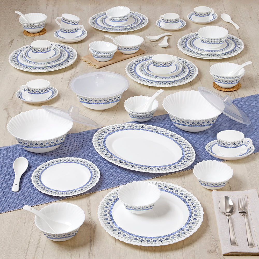 Larah by Borosil Jazzblue Dinner Set 63 pc Set: Serves 8
