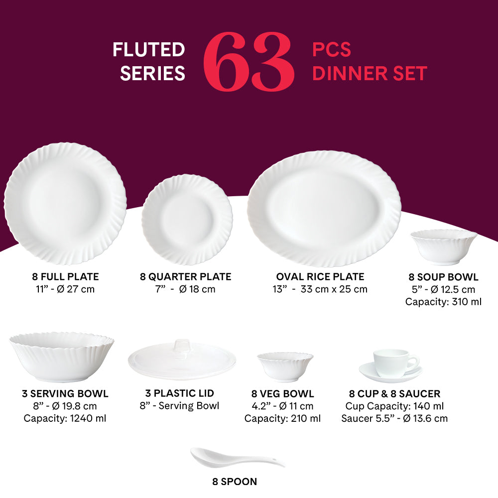 Larah by Borosil, Persia Dinner Set 63 pc Set: Serves 8