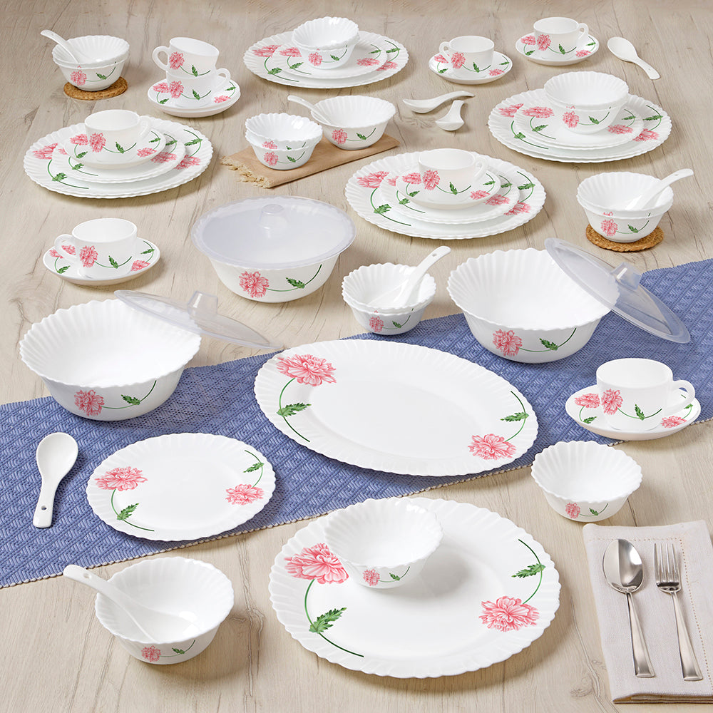 Larah by Borosil Red Mist Dinner Set 63 pc Set: Serves 8