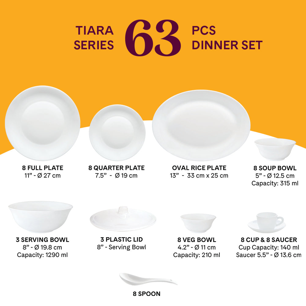 Larah by Borosil, Zoya Dinner Set 63 pc Set: Serves 8