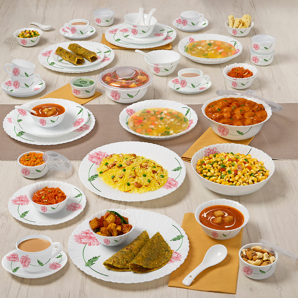 Larah by Borosil Red Mist Dinner Set 66 pc Set: Serves 6