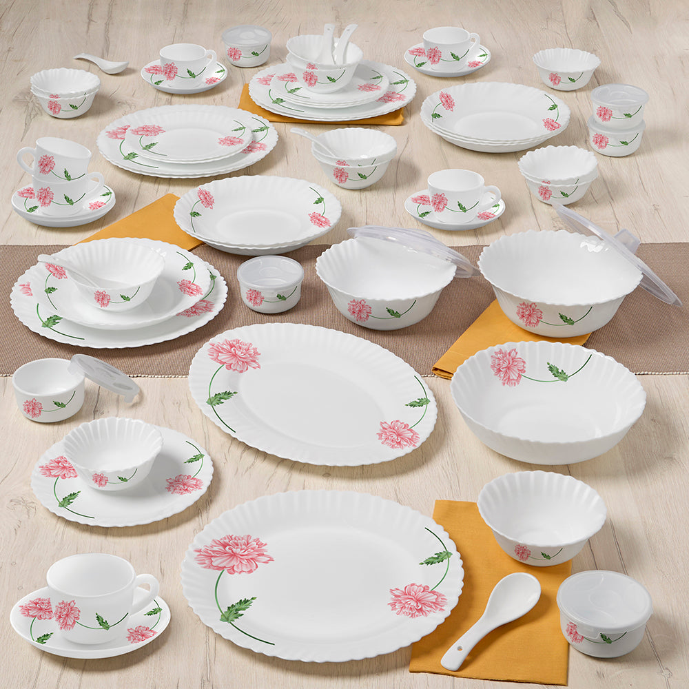 Larah by Borosil Red Mist Dinner Set 66 pc Set: Serves 6