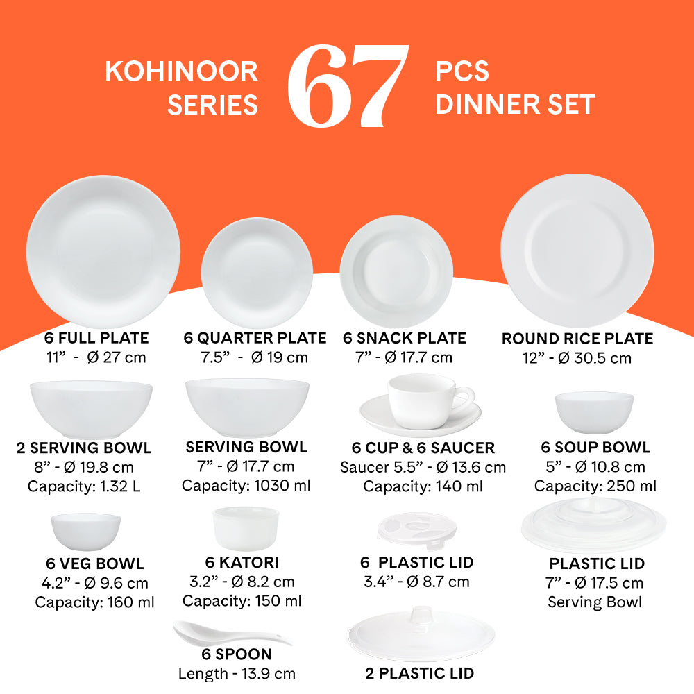 Larah by Borosil, Cara Dinner Set 67 pc Set: Serves 6