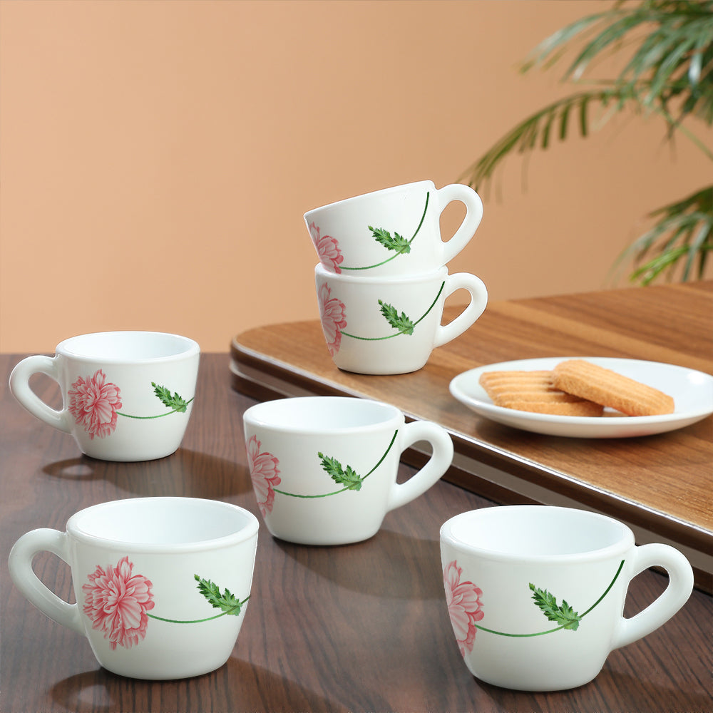 Larah by Borosil, Opalware, Microwave Safe, Red Mist Cup Set of 6 90 ml x 6