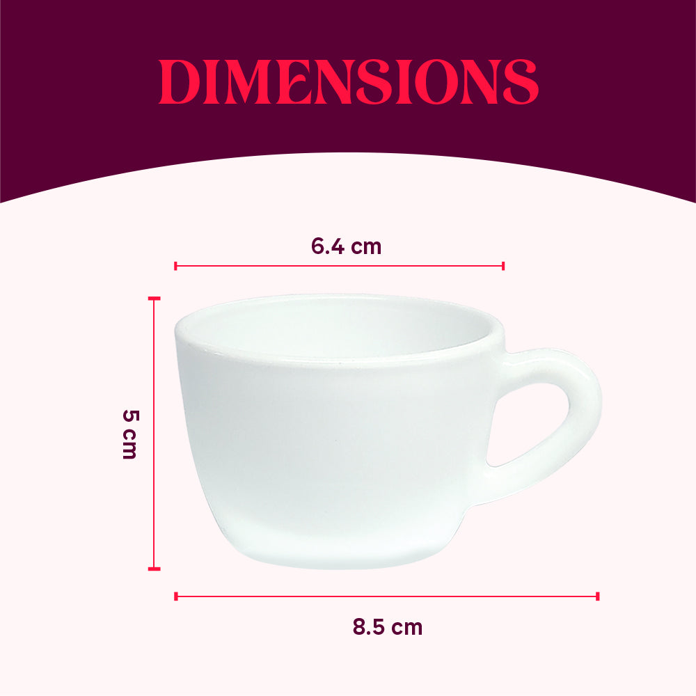 Larah by Borosil, Opalware, Microwave Safe, Viva Cup Set of 6 90 ml x 6