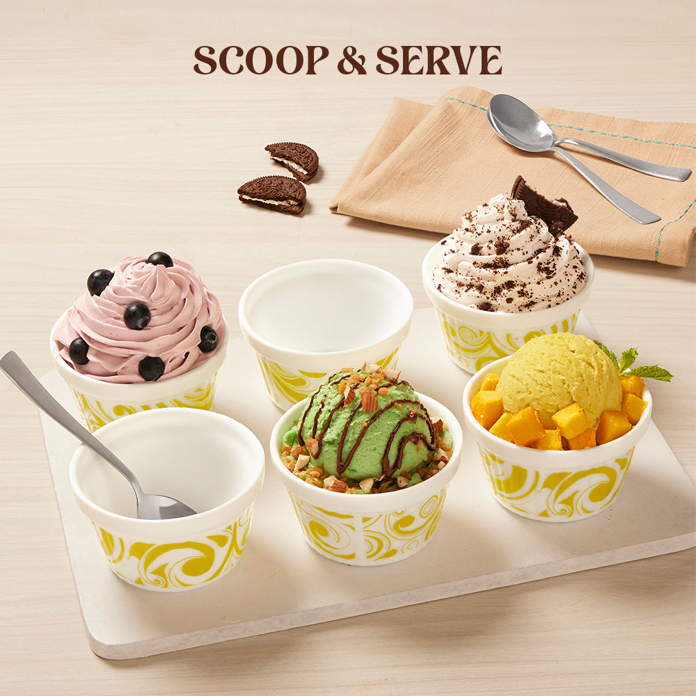 Larah by Borosil Frosty Green Ice Cream Bowl Set 6 pc Set