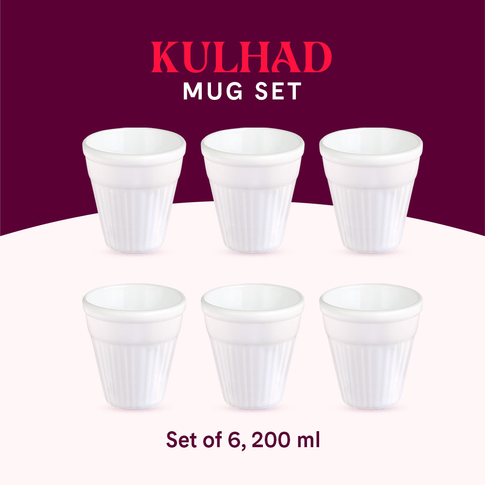 Larah By Borosil Kulhad Set, White 200 ml x 6