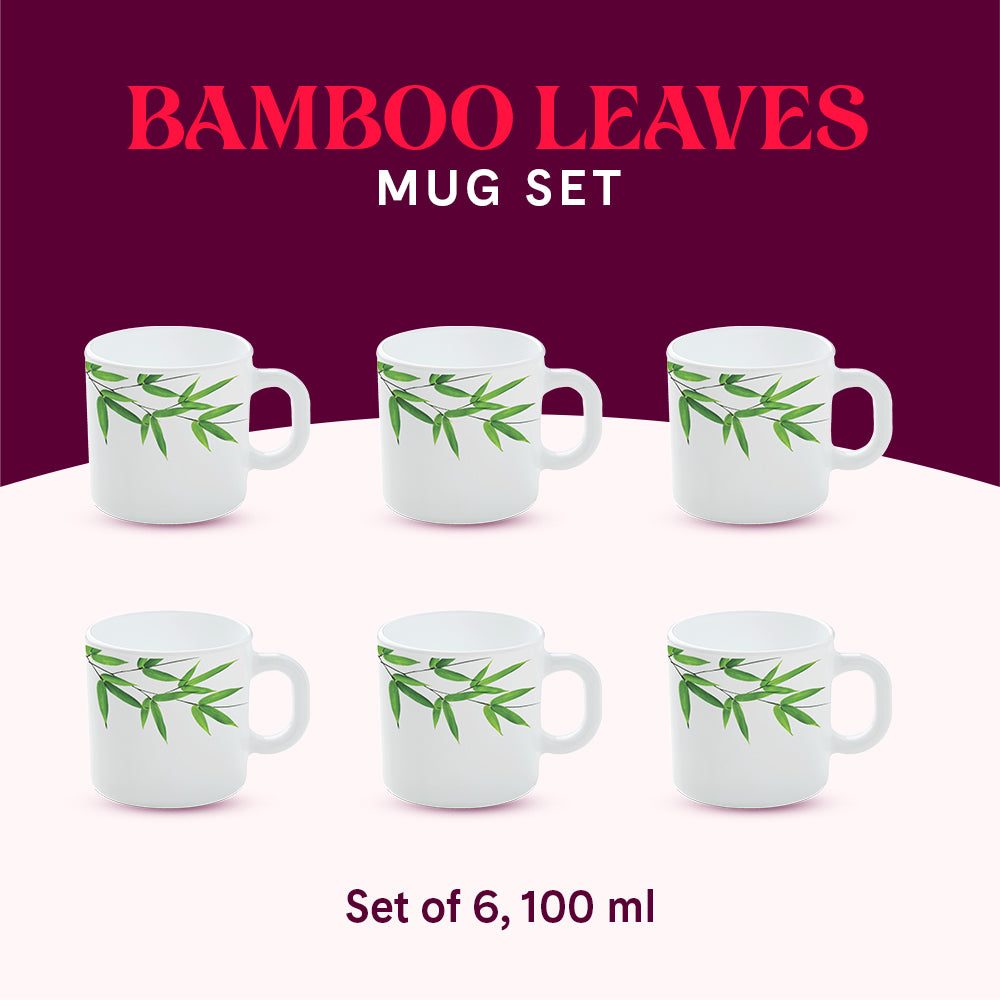Larah by Borosil Bamboo Leaves Mug Set 100 ml x 6