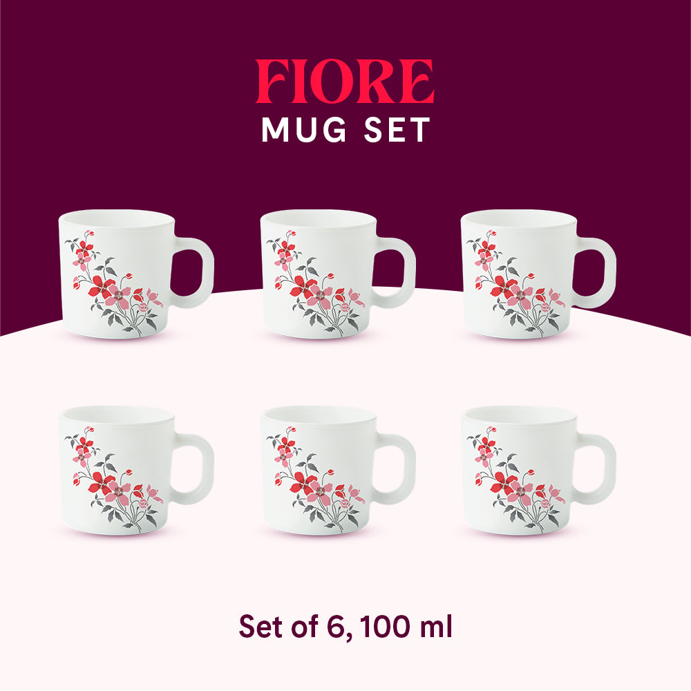 Larah by Borosil Fiore Mug Set 100 ml x 6