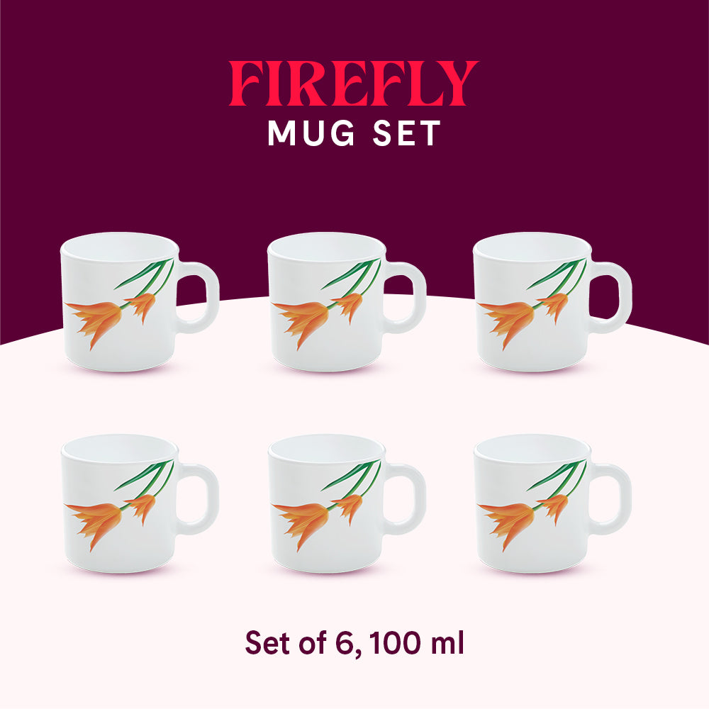 Larah by Borosil Firefly Mug Set 100 ml x 6