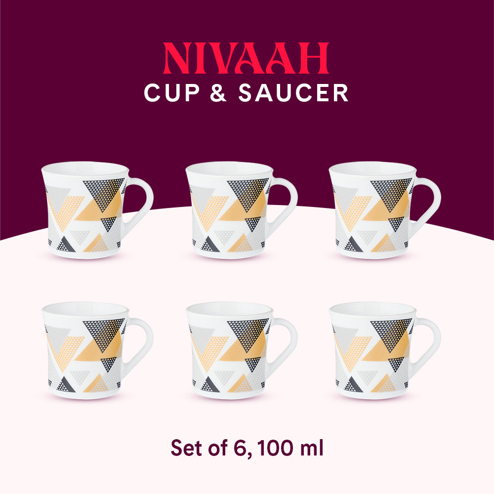 Larah by Borosil Crysta Nivaah Mug Set 100 ml x 6