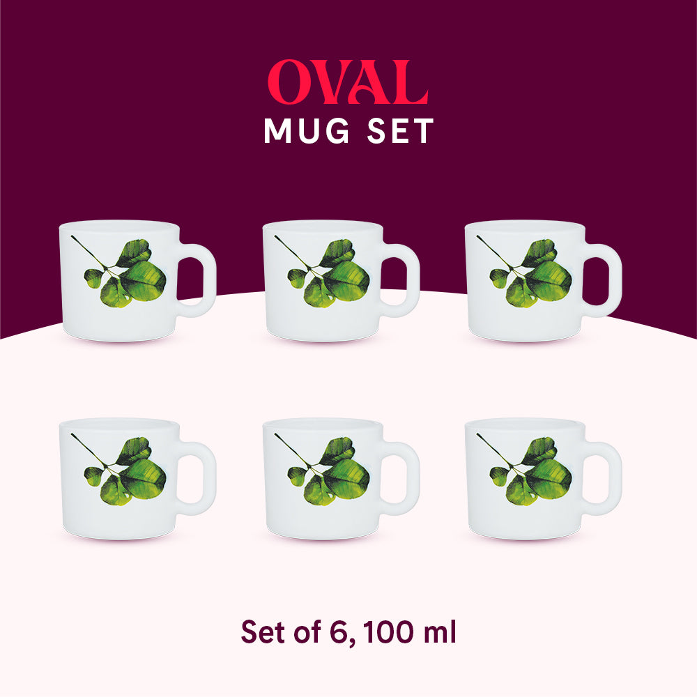 Larah by Borosil Oval Mug Set 100 ml x 6