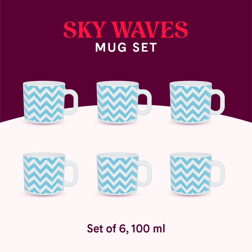 Larah by Borosil Sky Waves Mug Set 100 ml x 6