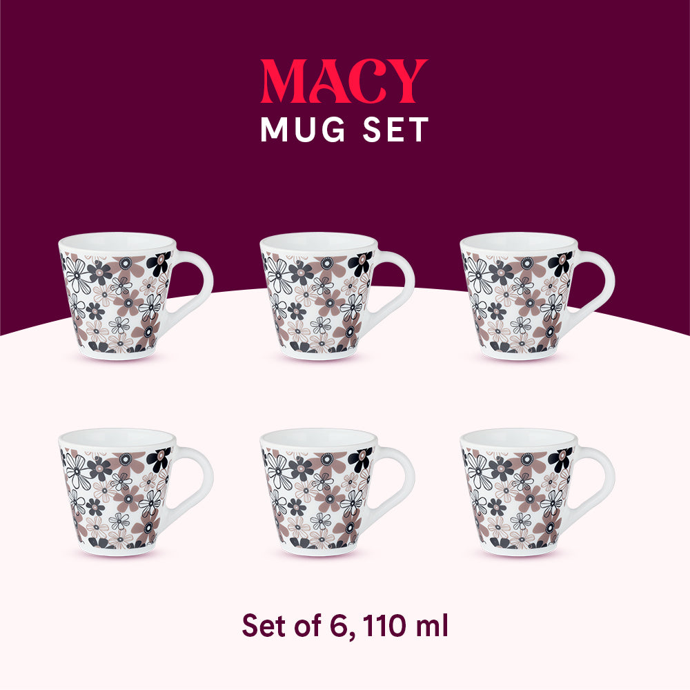 Larah by Borosil Novelty Macy Mug Set 110 ml x 6
