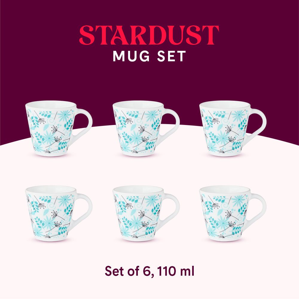 Larah by Borosil Novelty Stardust Mug Set 110 ml x 6