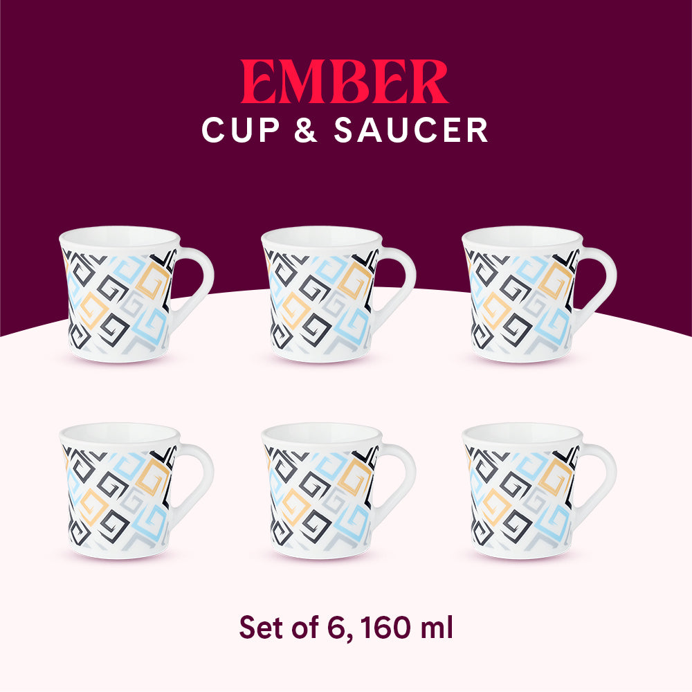 Larah by Borosil Crysta Ember Mug Set 160 ml x 6
