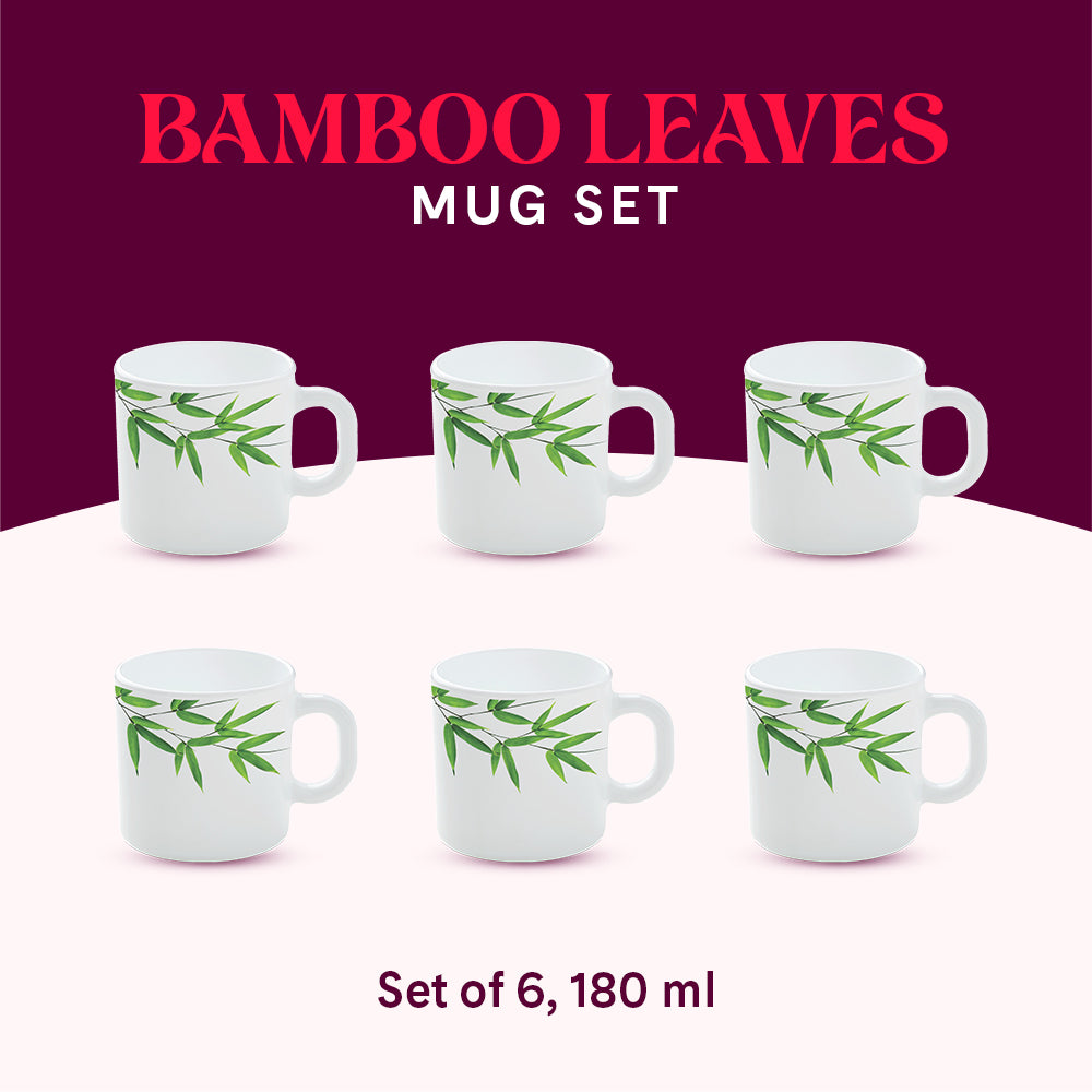 Larah by Borosil Bamboo Leaves Mug Set 180 ml x 6