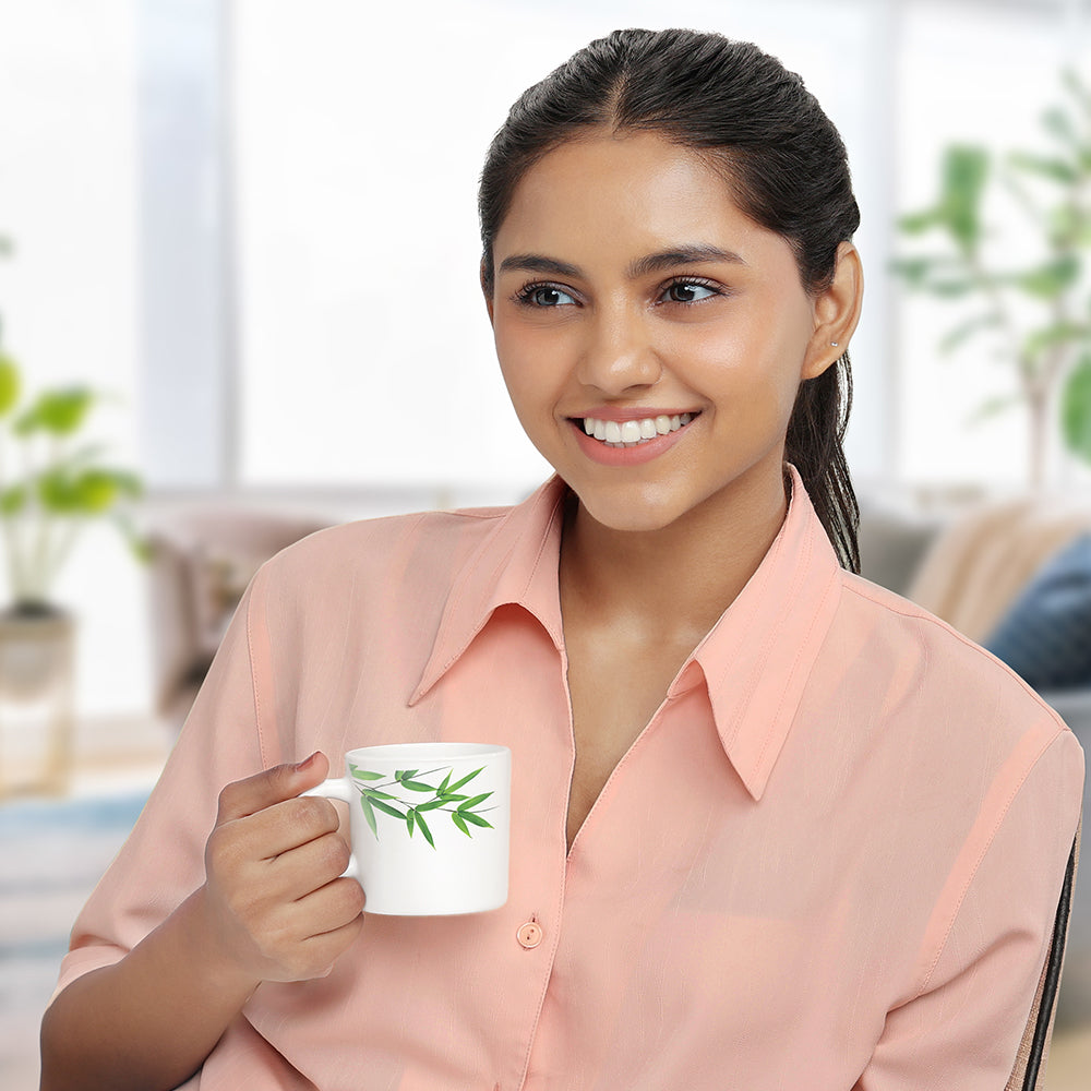 Larah by Borosil Bamboo Leaves Mug Set 180 ml x 6