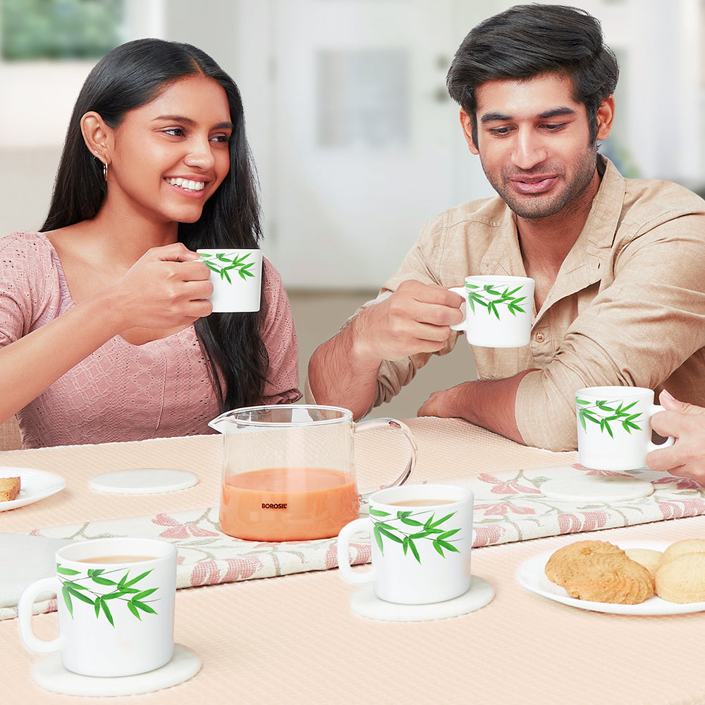 Larah by Borosil Bamboo Leaves Mug Set 180 ml x 6