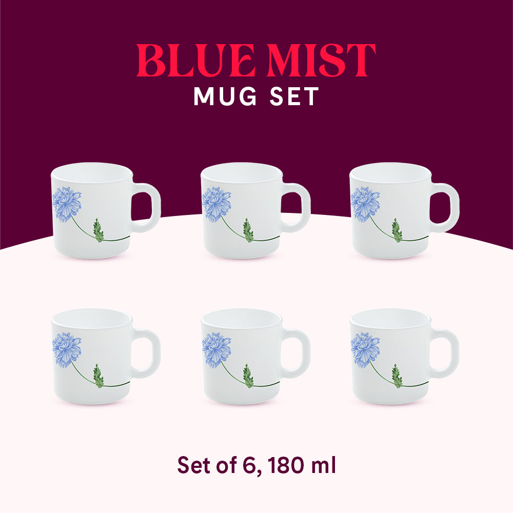 Larah by Borosil Blue Mist Mug Set 180 ml x 6