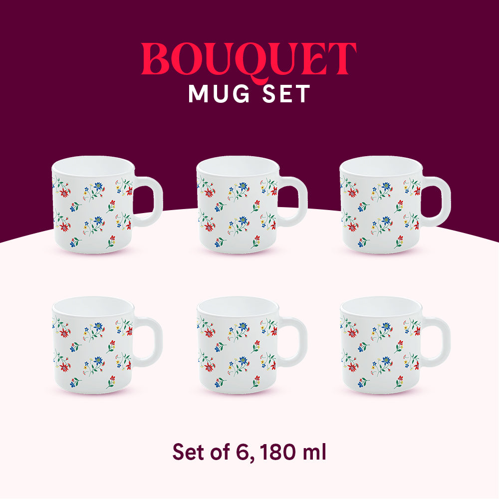 Larah by Borosil Bouquet Mug Set 180 ml x 6