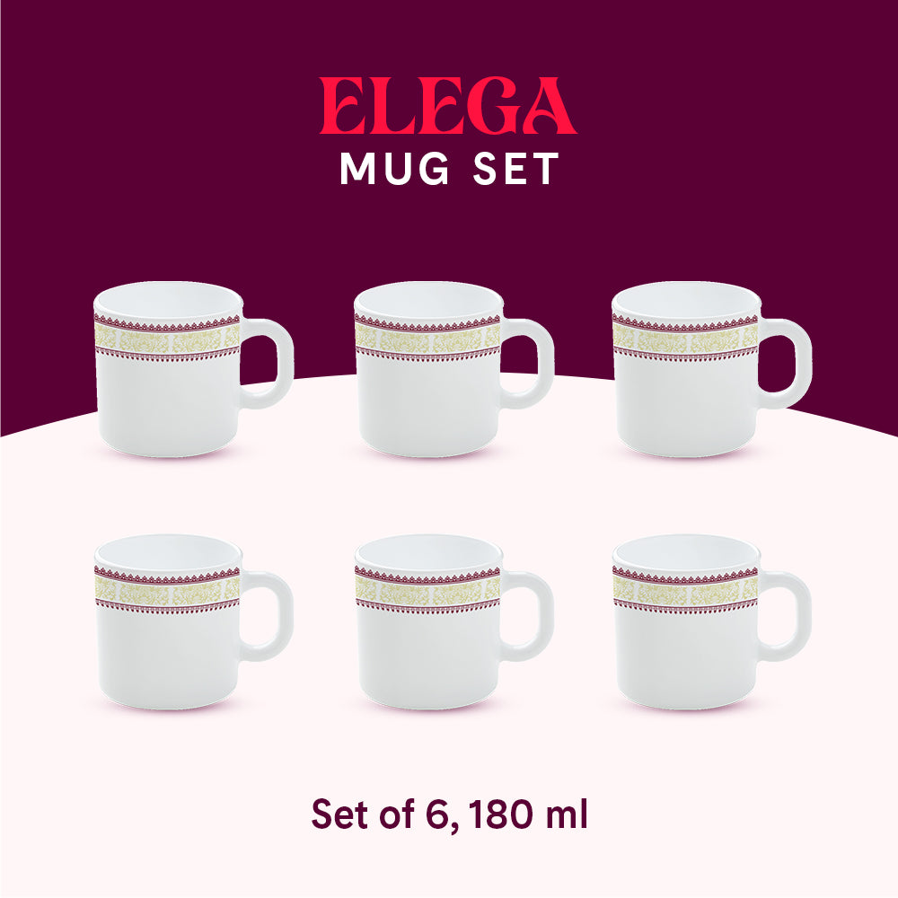 Larah by Borosil Elega Mug Set 180 ml x 6