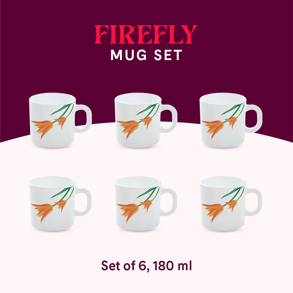 Larah by Borosil Firefly Mug Set 180 ml x 6