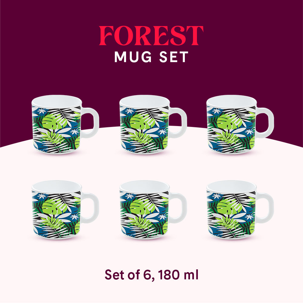 Larah by Borosil Forest Mug Set 180 ml x 6
