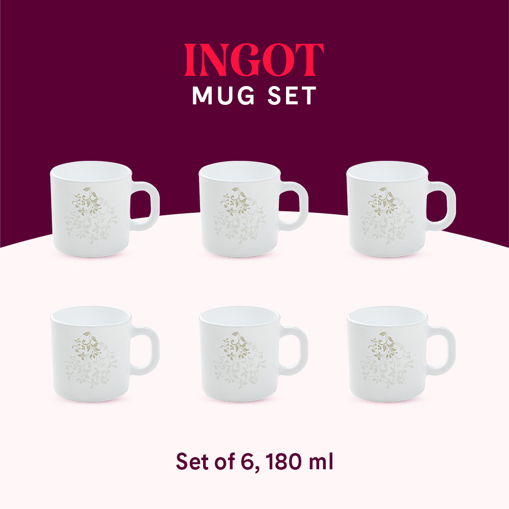 Larah by Borosil Ingot Mug Set 180 ml x 6 (Option 1)