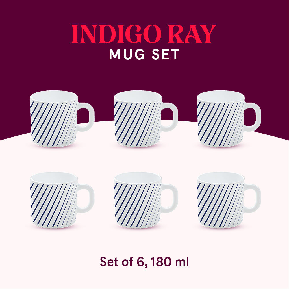 Larah by Borosil Indigo Ray Mug Set 180 ml x 6