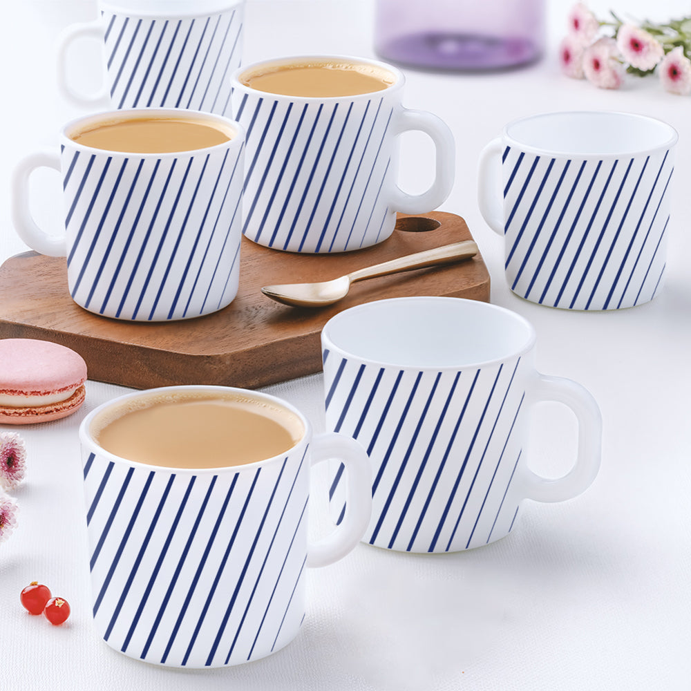 Larah by Borosil Indigo Ray Mug Set 180 ml x 6