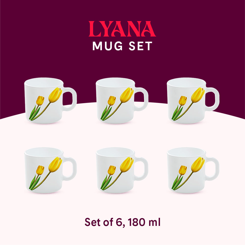 Larah by Borosil Lyana Mug Set 180 ml x 6