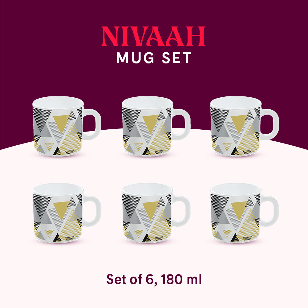 Larah by Borosil Nivaah Mug Set 180 ml x 6