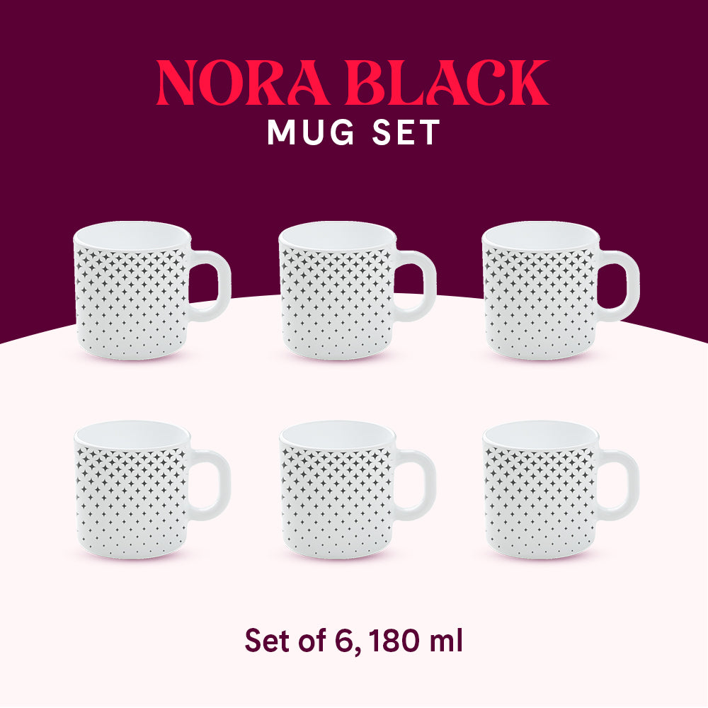 Larah by Borosil Nora Black Mug Set 180 ml x 6