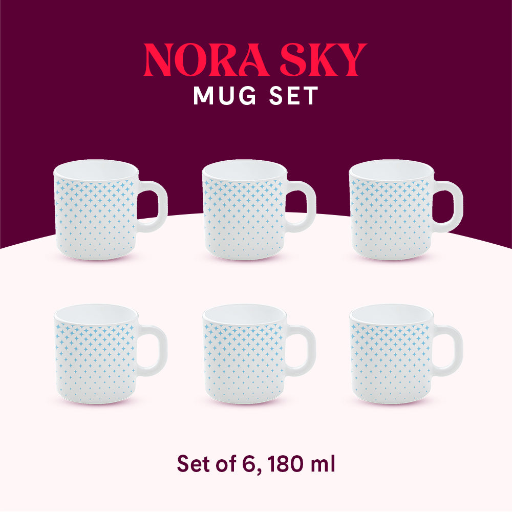 Larah by Borosil Nora Sky Mug Set 180 ml x 6